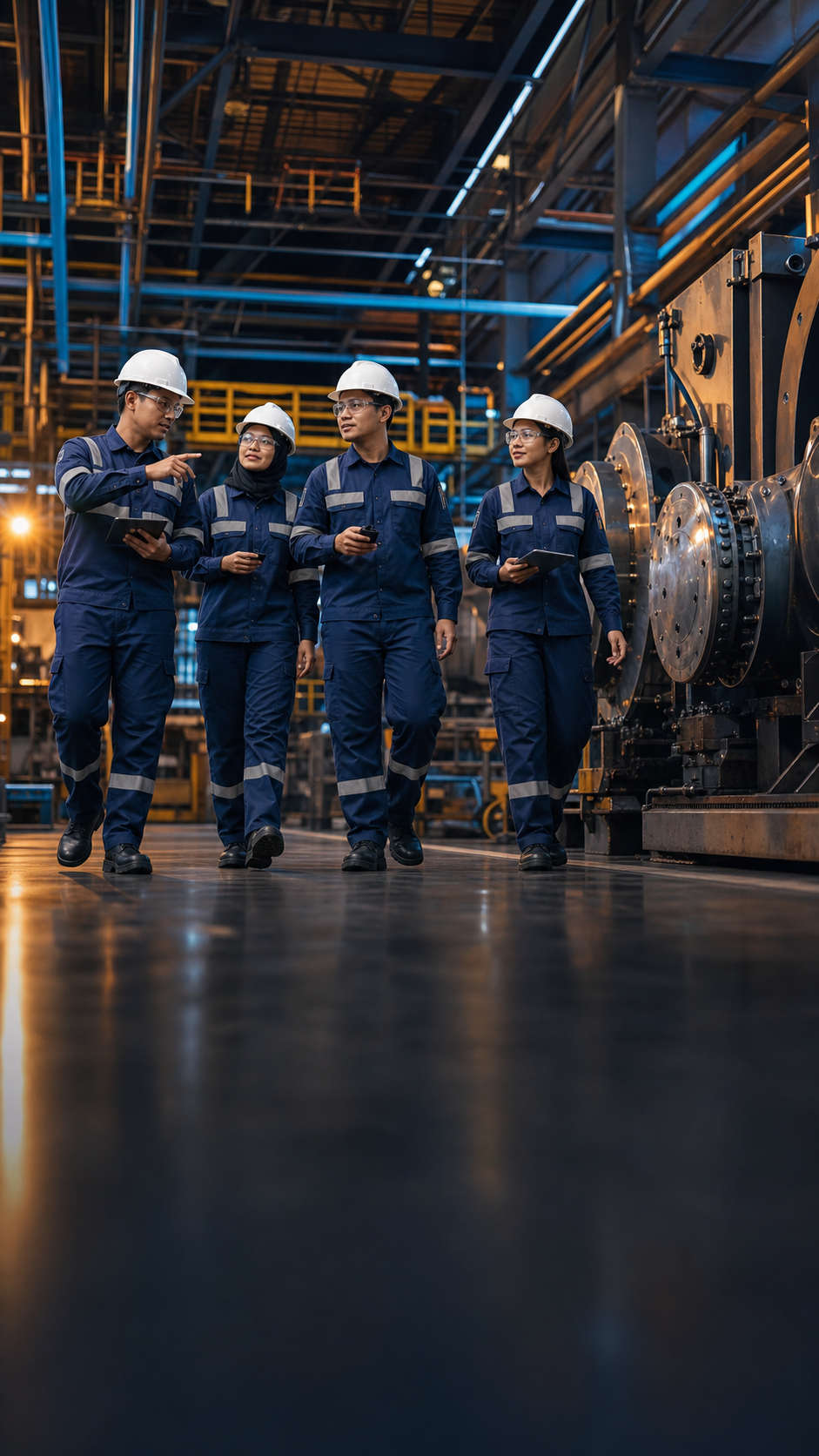 Indonesian engineers collaborating in a modern industrial facility